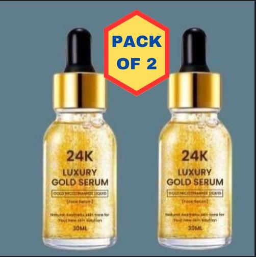 Elegant 24K Gold Face Serum Duo - Radiant Skin Care Products, Pack of 2 Luxury Gold Serums in Bottles with Golden Droppers