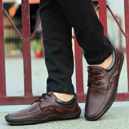 Stylish brown leather loafers with lace-up design for versatile daily wear