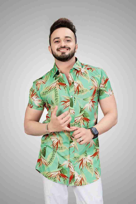 Vibrant Botanical Print Men's Button-down Shirt by Eliteshoppings