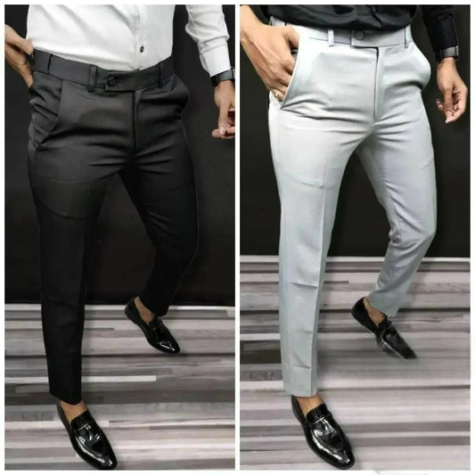 Formal slim fit trousers in black and gray, featuring a sleek and stylish design for professional attire.